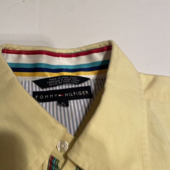 Vintage Tommy Hilfiger Shirt Mens Large Yellow Short Sleeve Button Down - Picture 2 of 4